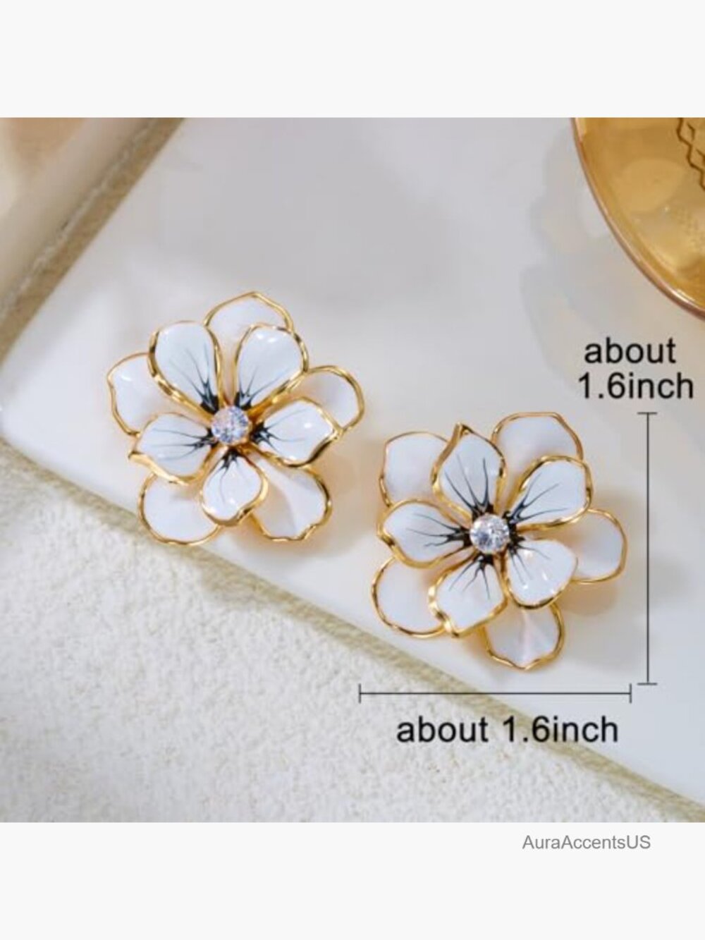 Oversized 3D Enamel Floral Stud Earrings - Statement Summer Jewelry - Picture 2 of 7